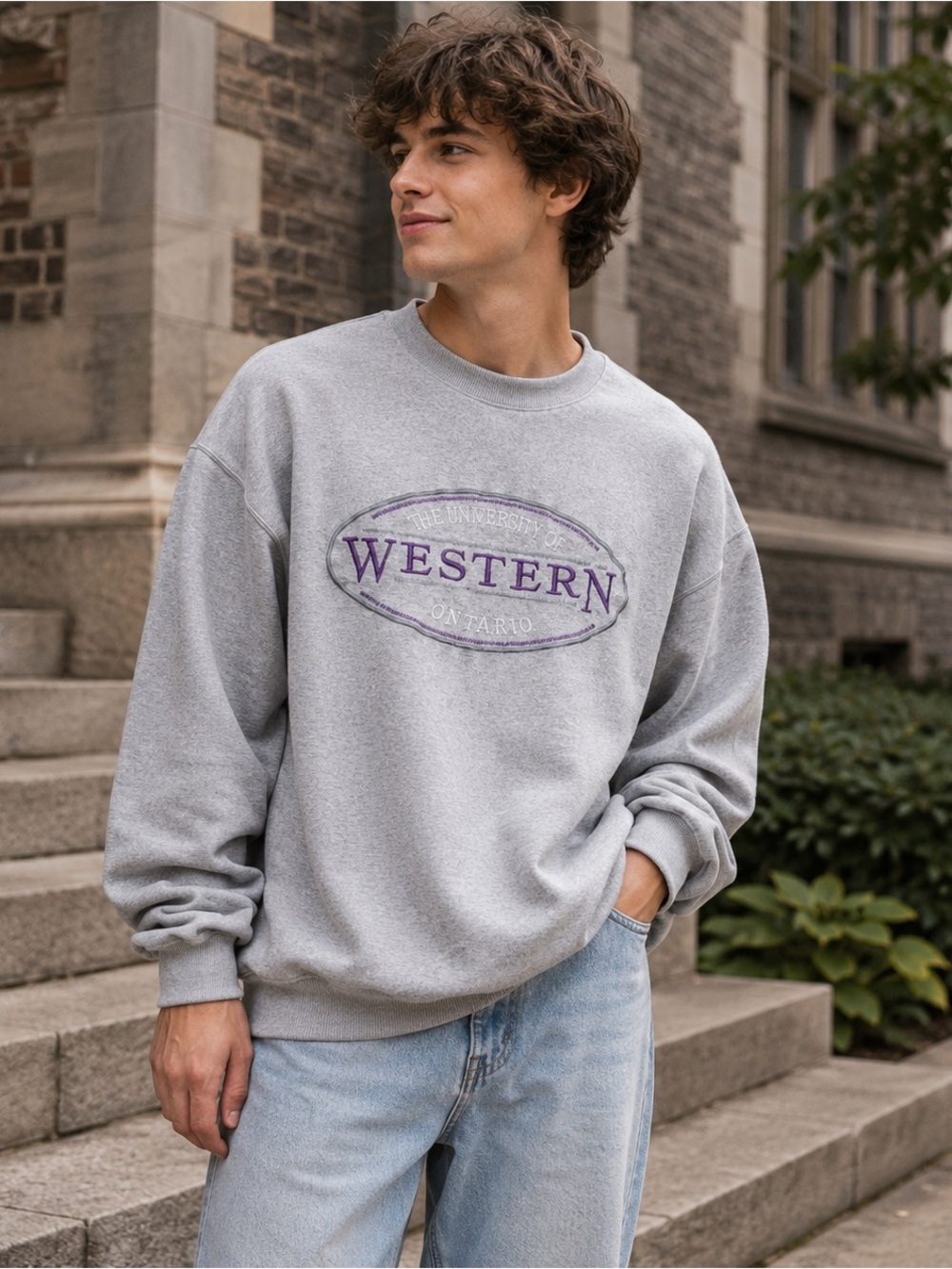 Vintage Western Ontario Campus Crew Sweatshirt Grey L